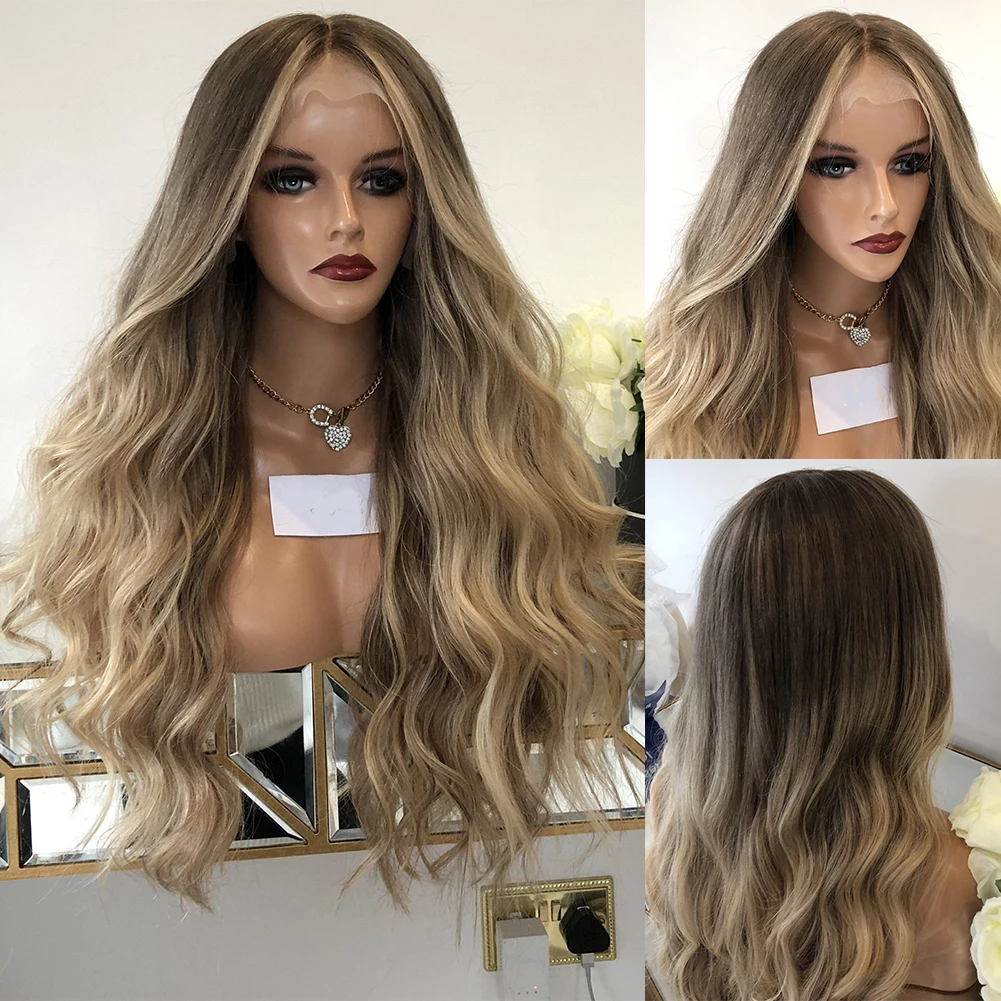 

Highlight Wig Human Hair for Women Dark Blonde 28" Glueless Full Lace Wigs Pre Plucked 13x6 Hd Transparent Lace Frontal Wig 180%