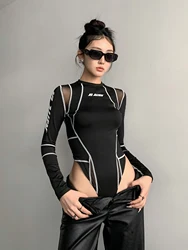 American Style Spicy Girl Long Sleeve Round Neck Bodysuits Women's 2024 Summer New Sexy Pure Desire Niche Slim Top ONCL