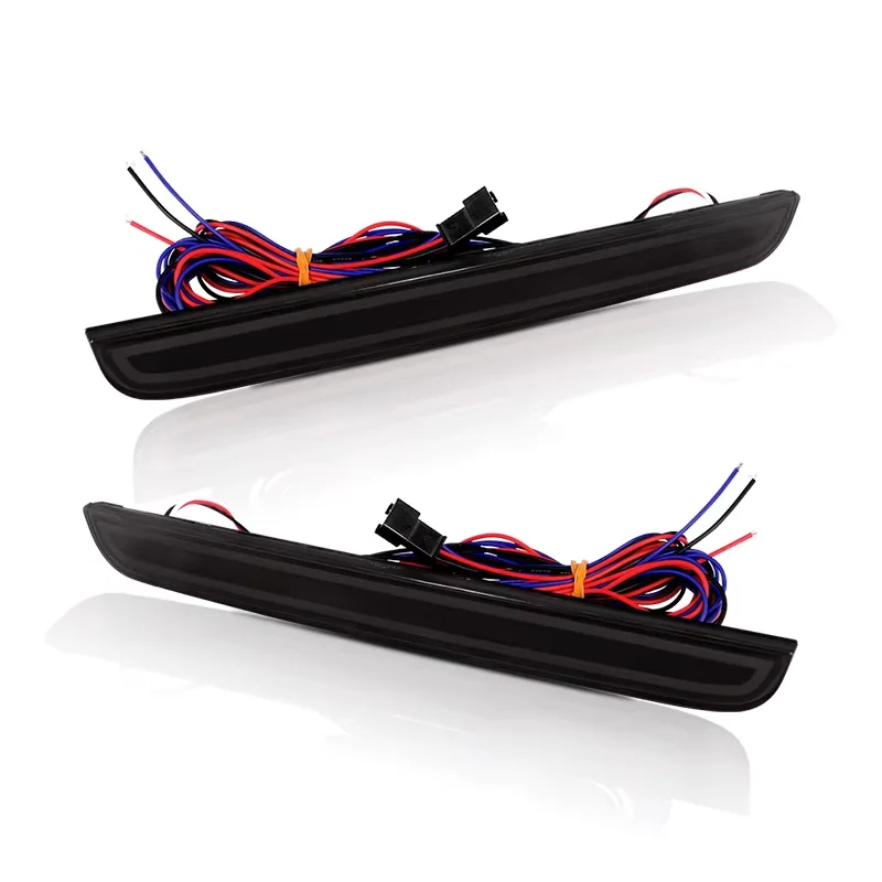2PCS Smoked/ Red Lens Red Full LED Rear Bumper Reflector Lights Brake Tail Lights Rear Fog Lights For 2015-2019 Dodge Challenger