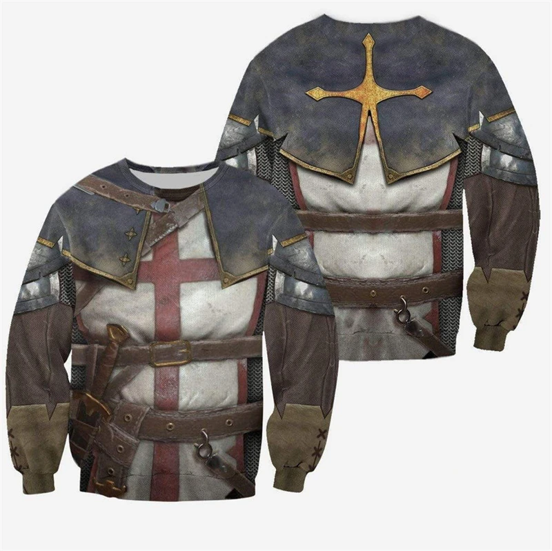 Medieval Knight Armor Graphic Sweater Male Clothing Vintage 3D Print Armour Fan Cosplay Sweaters Fashion Streetwear Sweatshirts