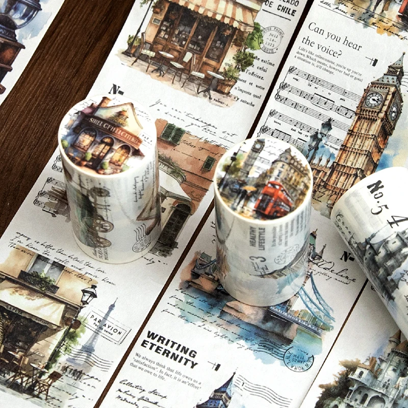 6 Volumes - Architectural Relics Art Ins Urban Architecture Exquisite Patterns and Paper Tape, Used for DIY Scrapbooks, Bookkeep