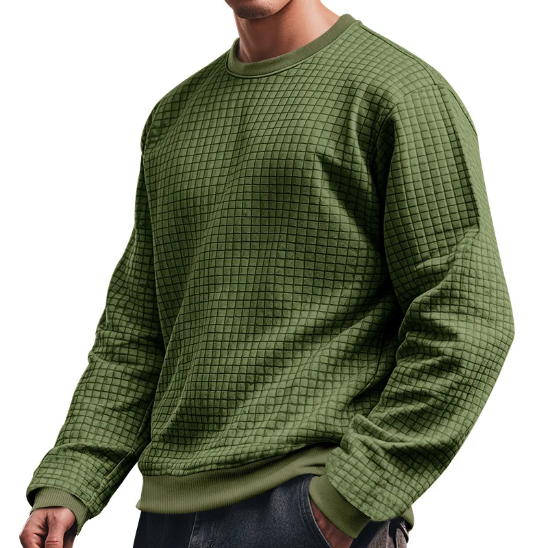 تي شيرت رجالي محبوك بسيط وغير رسمي برقبة دائرية وأكمام طويلة ونمط مربعات صغيرة لخريف وشتاء #5