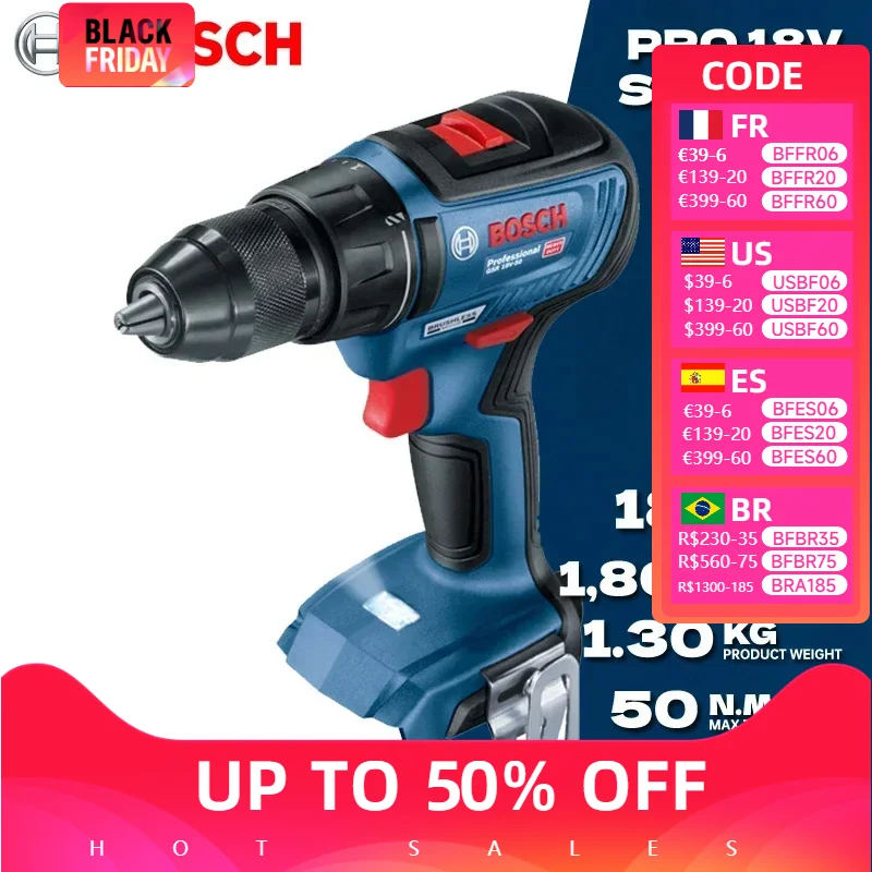 BOSCH GSR 18V-50 Brushless Cordless Drill Driver 18V Professional Power Tools Bosch Original Electrical Screwdriver GSR18V-50