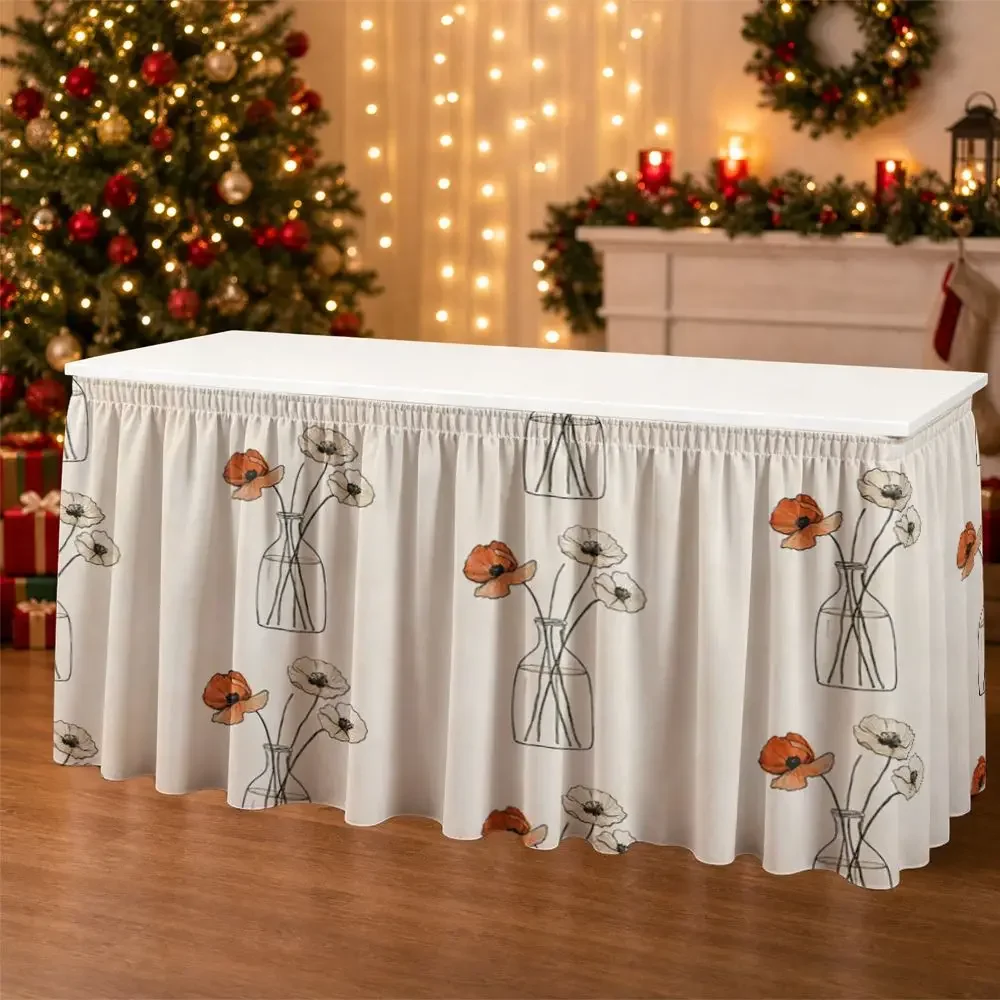 One-piece party table skirt decoration - vase pattern printed ruffled edge tablecloth - suitable for garden tea parties