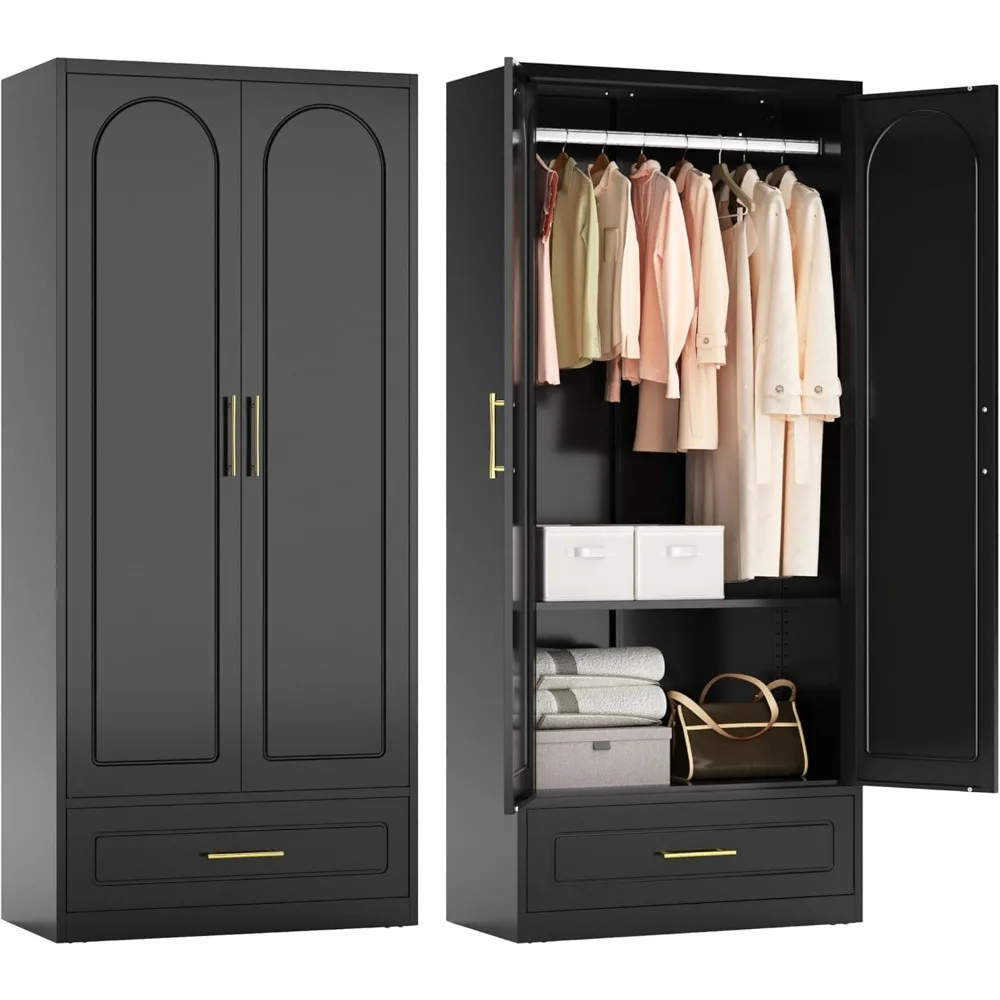 

Cloth Wardrobe ,Closet with Drawer, 71“ Tall Freestanding Wardrobes Cabinet with Doors and Shelves, Large, Cloth Wardrobe