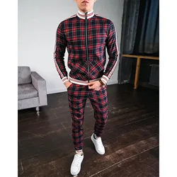 Mens Tracksuits Colorful Plaid Casual Zipper Hoodie Set 3D Print Set New Autumn Male Sweatshirt Clothes For Men