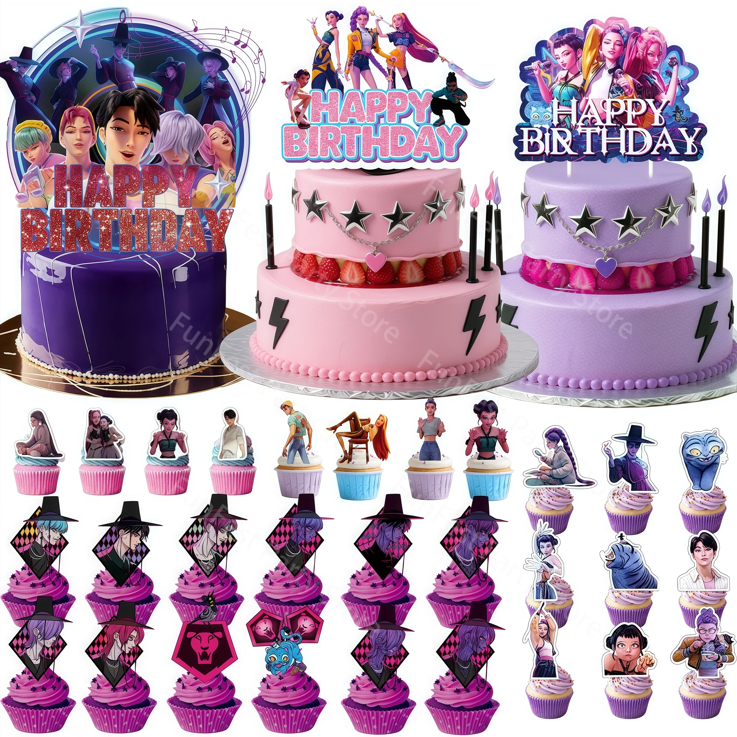 Topper per torta dei cacciatori di demoni, decorazioni di compleanno per ragazzi Saja Toppers per cupcake, forniture per feste a tema, decorazioni per torte di compleanno Kpop