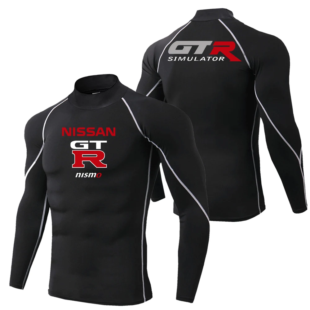 NISSAN Printed Autumn Men's Sport Running Shirt- Long Sleeve Hydrating Tight Top for Fitness- High