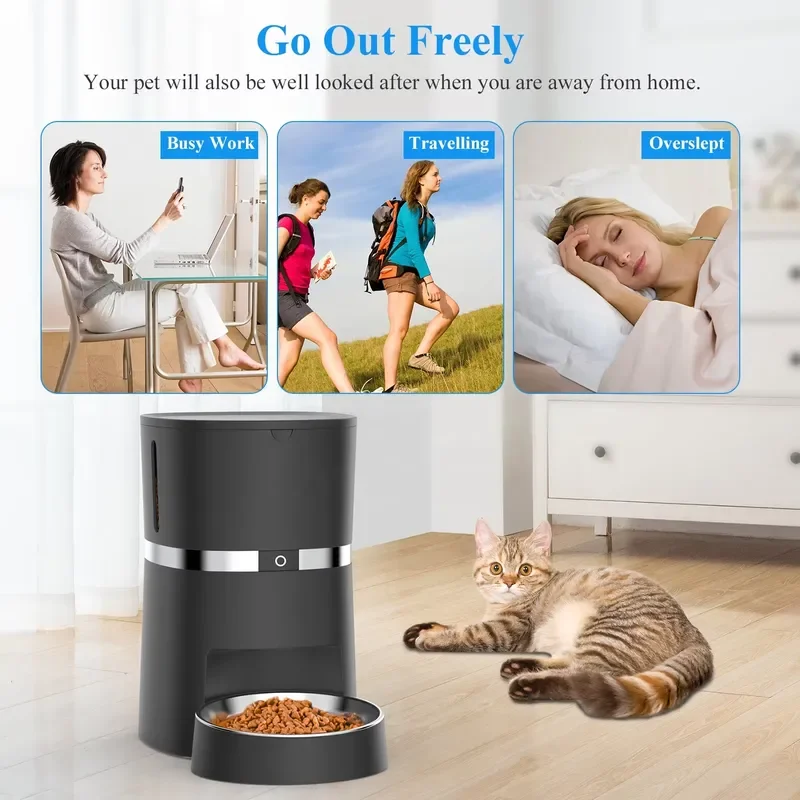 TUYA App WiFi Smart Pet Food Dispenser with 4 D-Size Batteries for Pets Cats Smart Pet Feeder