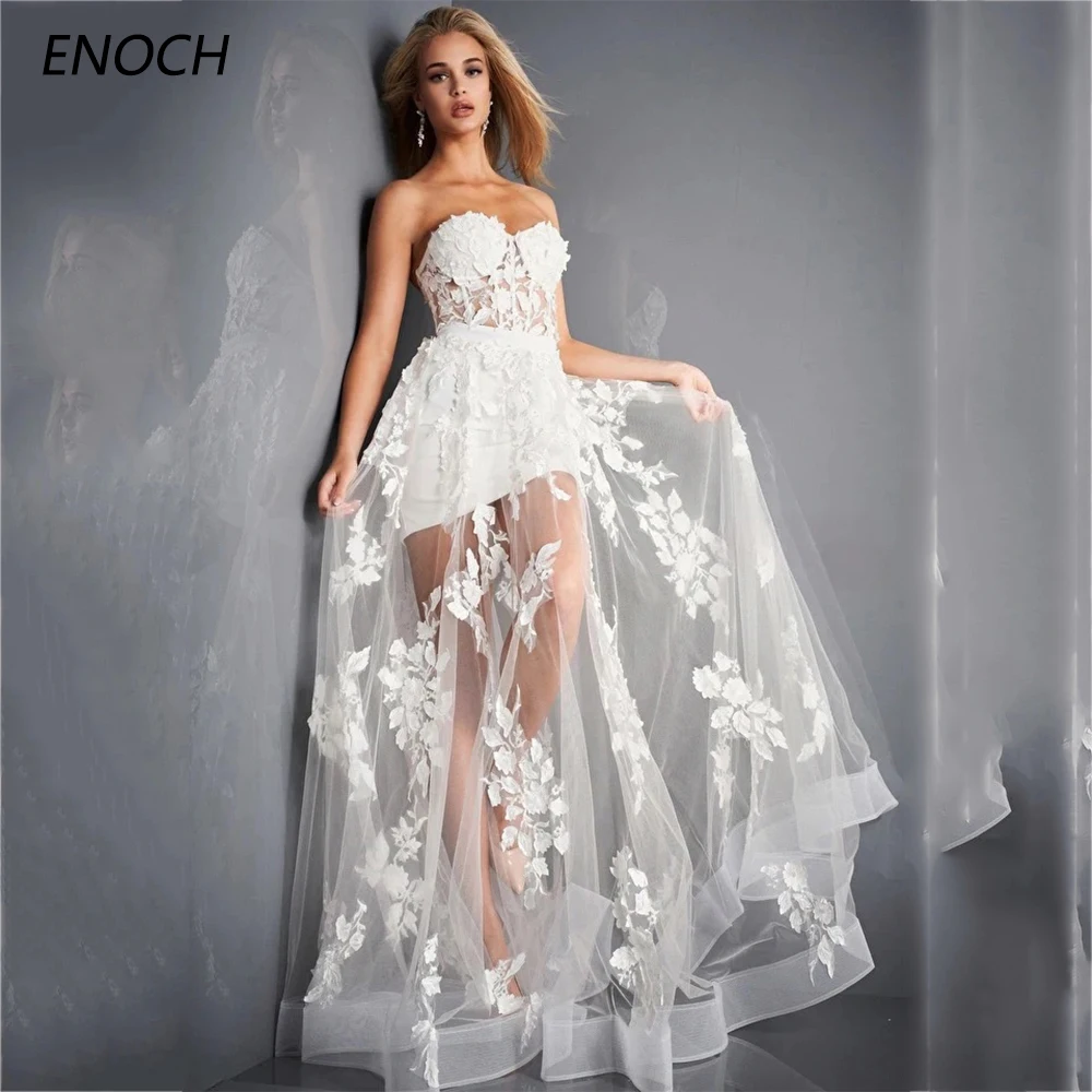 ENOCH-vestido De noche De corte en A para mujer, traje moderno sin tirantes con apliques De encaje, sin mangas, Espalda descubierta, con cremallera, ilusión, nuevo