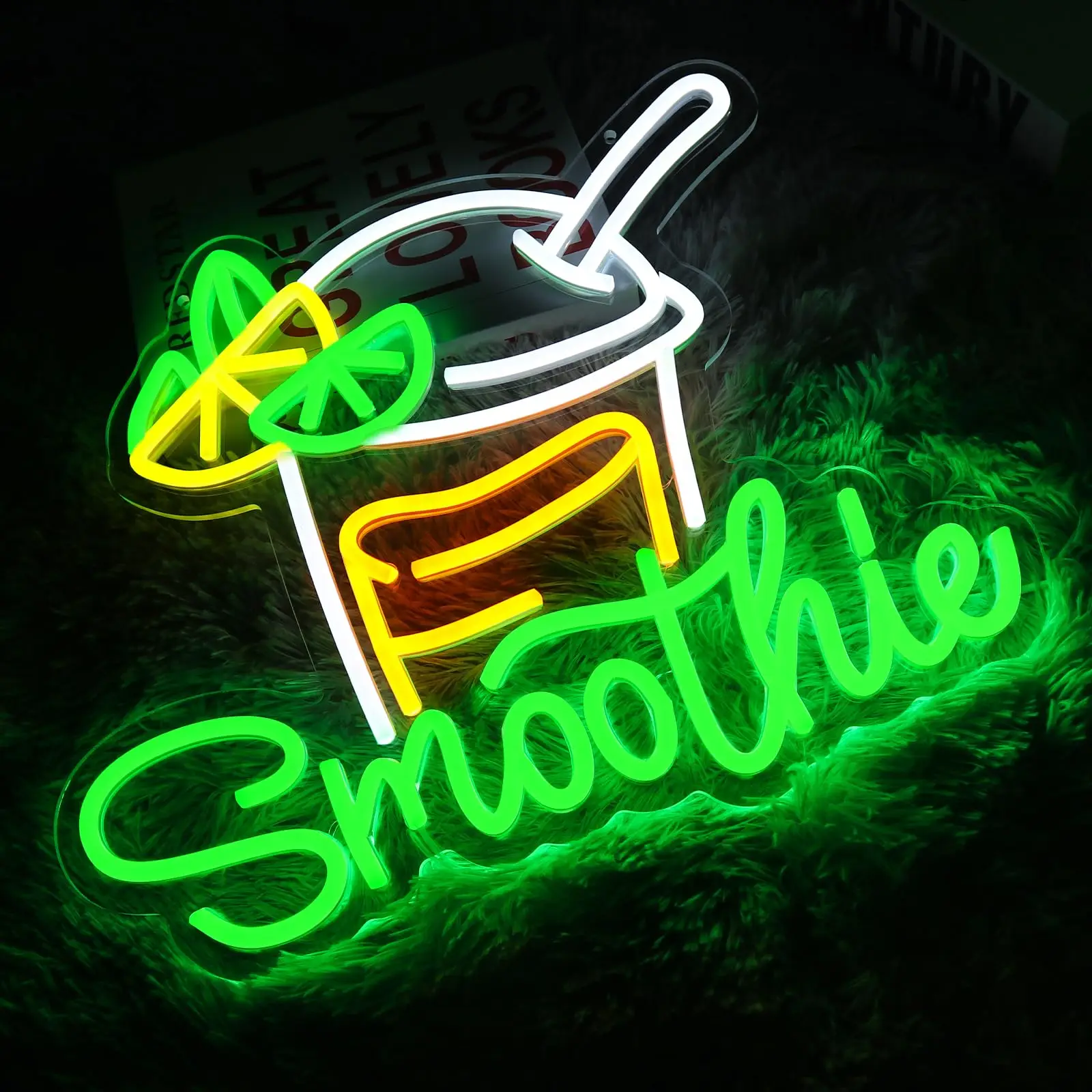 

Неоновая вывеска Smoothie для декора стен с регулируемым переключателем, светодиодная подсветка для стены, кухни, кафе, еды, бара, бистро, декор для столовой