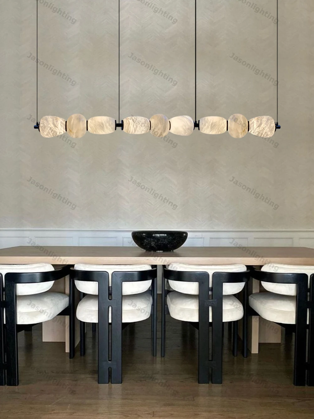 Upgrade Your Dinning Room With Our Exquisite Linear Natural Marble Chandelier Crafted From White