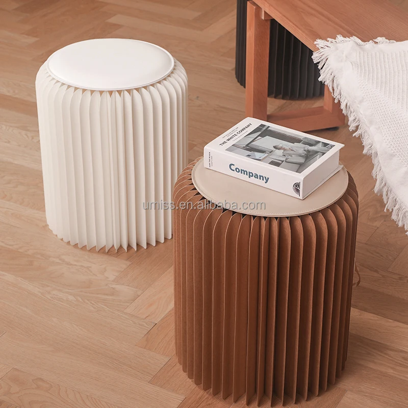 250gsm Paper Accordion Stool With Magnet And PU Pad Folding Paper Chair Furniture Home Decoration