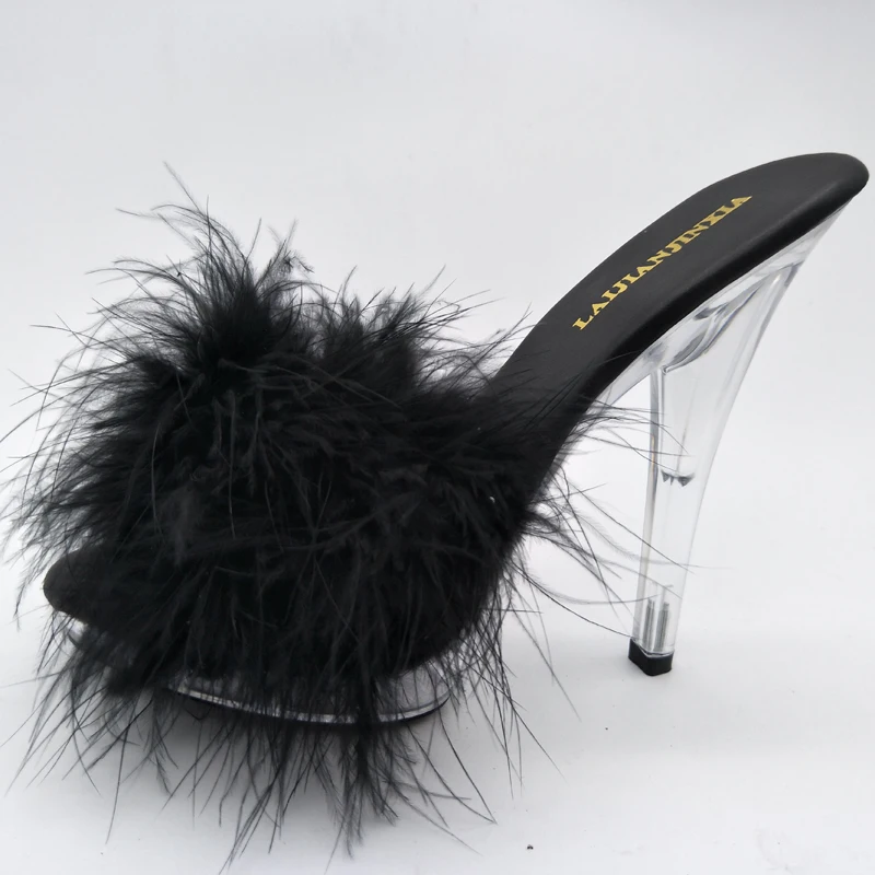 High Heels 13CM Stripper Shoes Plump Feathered Crystal Shoes Hot Sexy Platform Women's Sandals