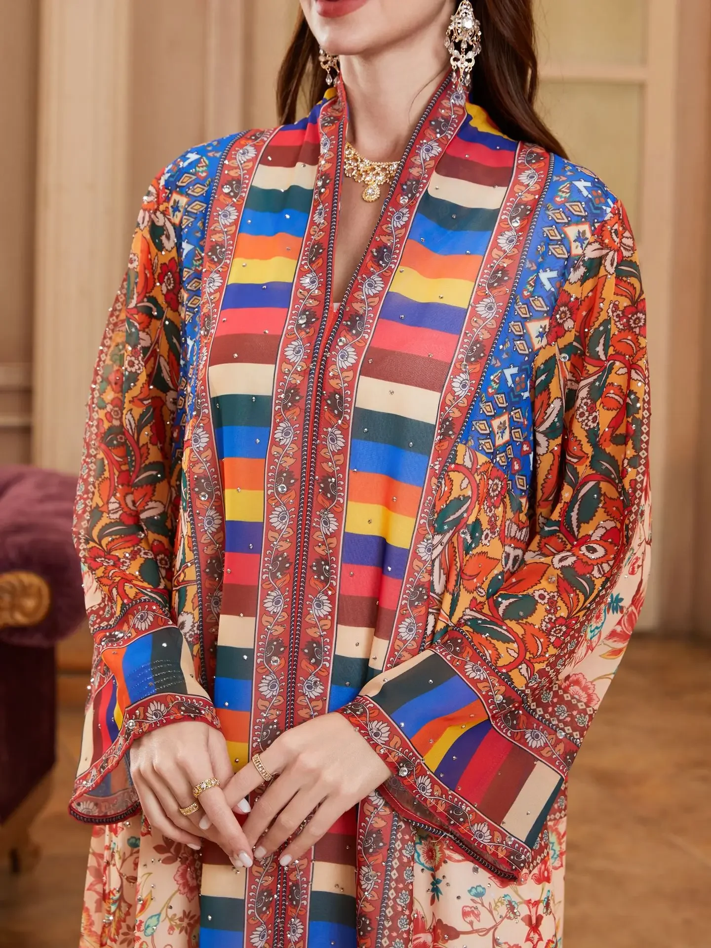 Eid Women Dress Muslim Abaya Vestidos Largos Print Party Caftan Jalabiya Ramadan Long Dresses Dubai Kaftan Arab Long Robe 2025