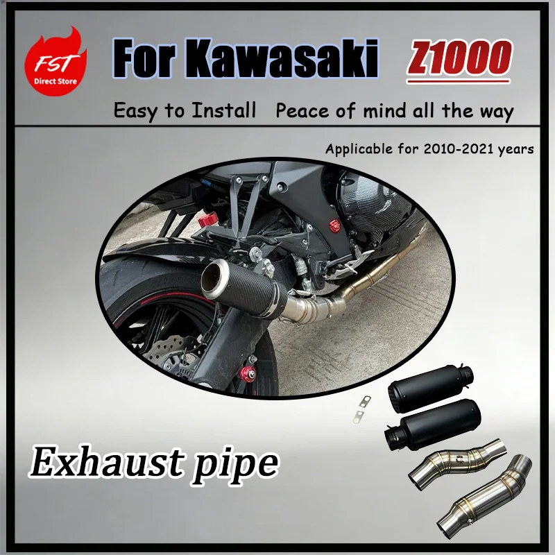 For Kawasaki Z1000 FST Dual-Pipe Exhaust Tail End Stainless Steel Integral Rolled Cylinder Body Fish-Scale Deep Fusion Welds