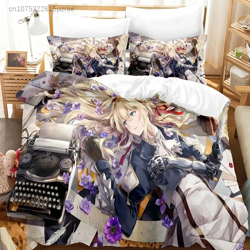 Anime Violet Evergarden Bedding Set Boys Girls Twin Queen Size Duvet Cover Pillowcase Bed Kids Adult Home Textileextile
