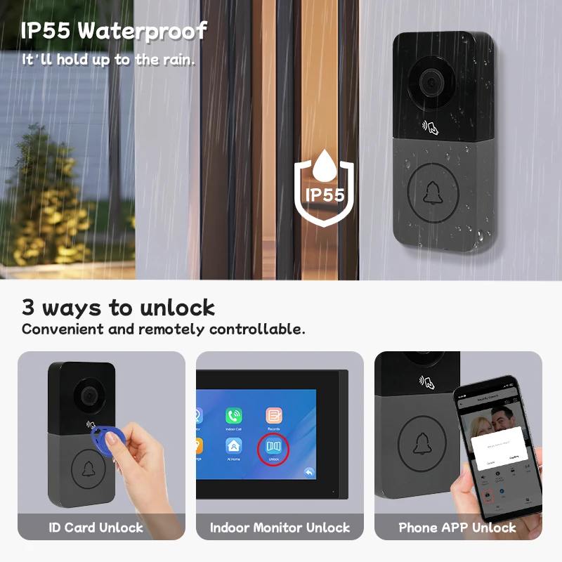 Système d'interphone vidéo intelligent WIFI visiophone interphone sonnette sans fil interphone vidéo sonnette
