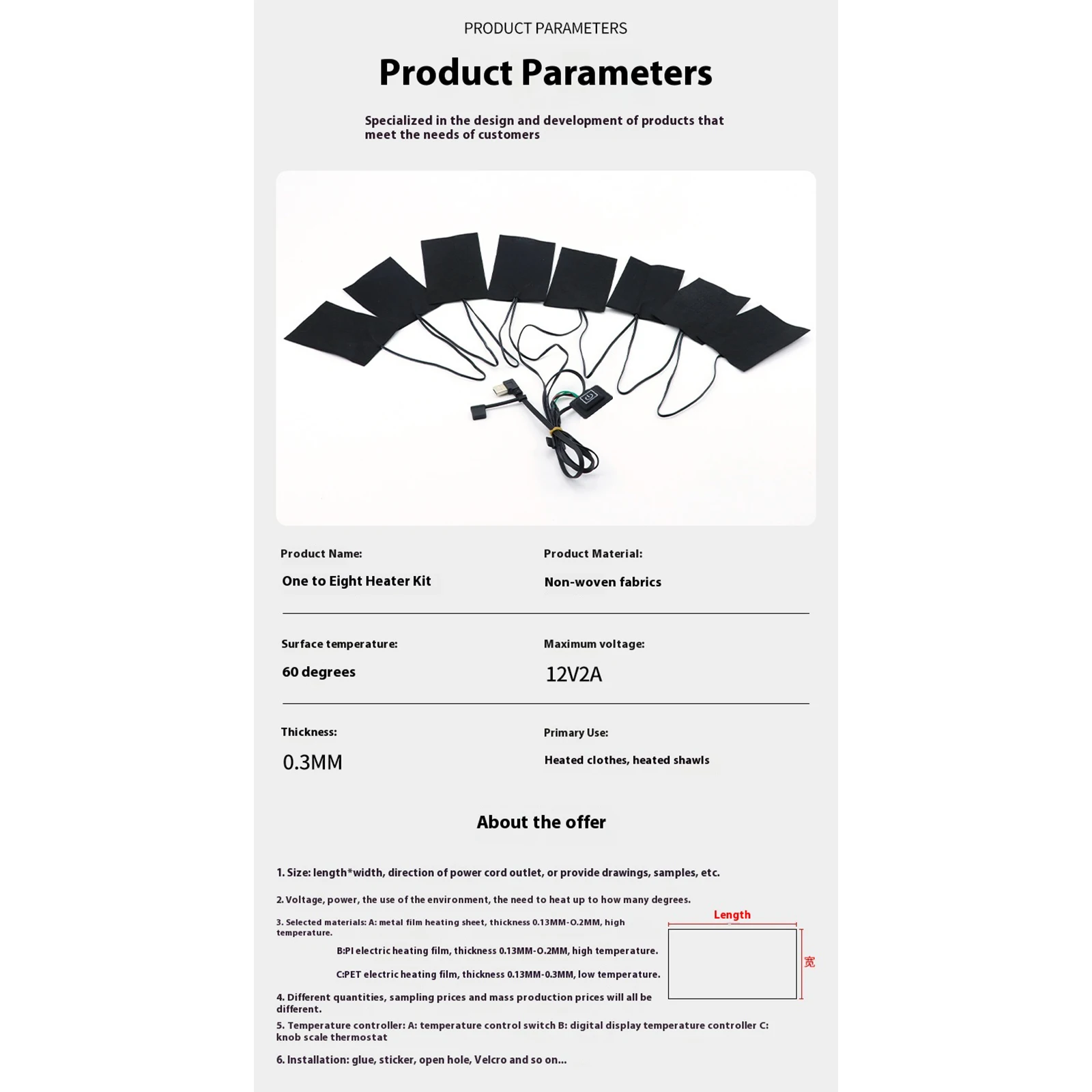 

3 Levels DIY Heated Clothing Pad Foldable Electric Cloth Heater Waterproof Waterproof Heating Pads for Outdoor Camping Hiking