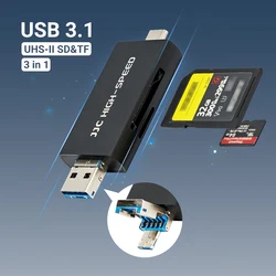 JJC UHS-II SD MSD Card Reader USB 3.1/Micro USB 2.0/Type C USB 3.1 to SD Micro SD Adapter for for iPhone 15 16 Pro Max Mac MacB