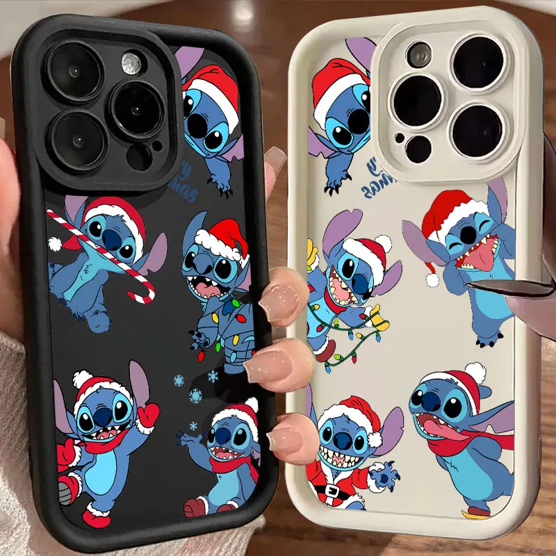 Feliz Navidad Disney Lilo Stitch funda de teléfono para iPhone 16 fundas iPhone 15 14 13 12 Mini 11 Pro Max 16 Plus XS 15Pro contraportada