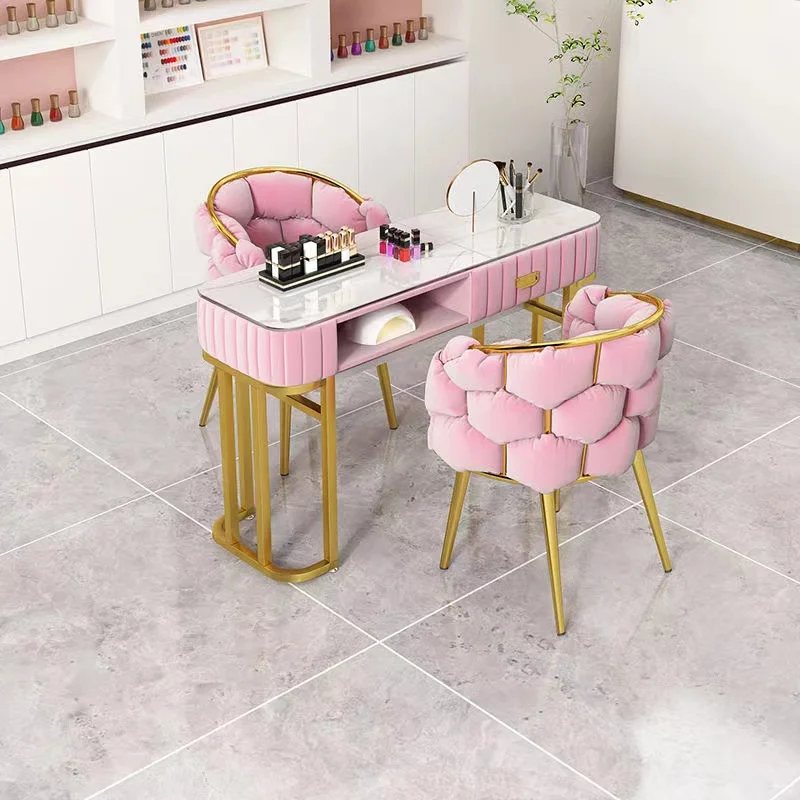 luxury modern nail art equipment Two-seater Nail salon Nail table Metal salon furniture studio