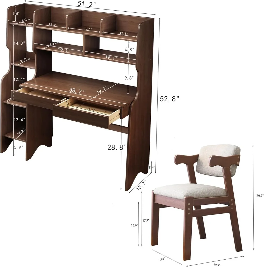 Kid's Desk Kid's Table and Chair Set with Drawers and Bookshelf Wooden Kid's Media Desk Student Learning Computer Workstation