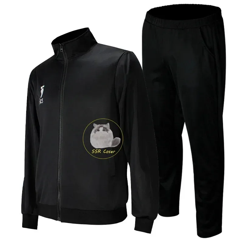 25COSAnime Haikyuu تأثيري Karasuno ازياء المدرسة الثانوية الكرة الطائرة نادي موحدة رياضية سترة كبيرة الحجم أسود 2 قطعة معطف بانت