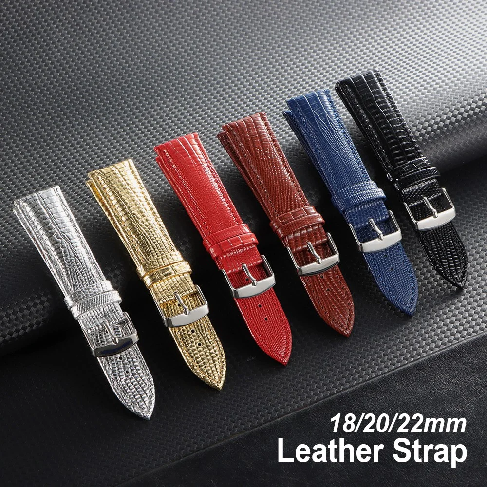 

18mm 20mm 22mm Universal Premium Leather WatchBand Lizard Pattern Design Bracelet for Men Women Black Brown Leather Watch Straps
