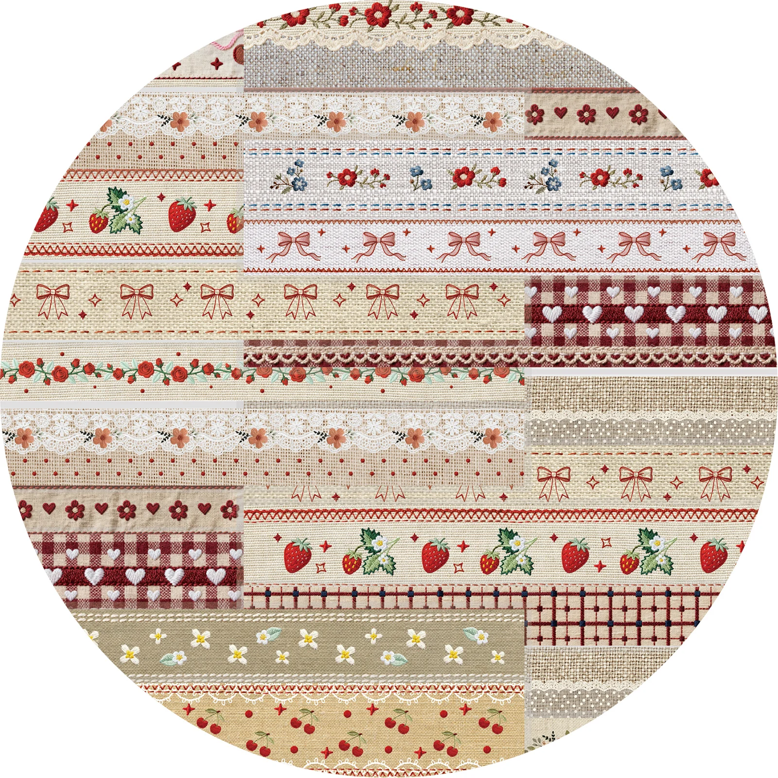 Etori Life Baumwoll- und Leinen-Stickerei 30 Stück Berry Manor Stoffmuster Abziehbare Aufkleber Vintage Ländlicher Stil Journal-Material