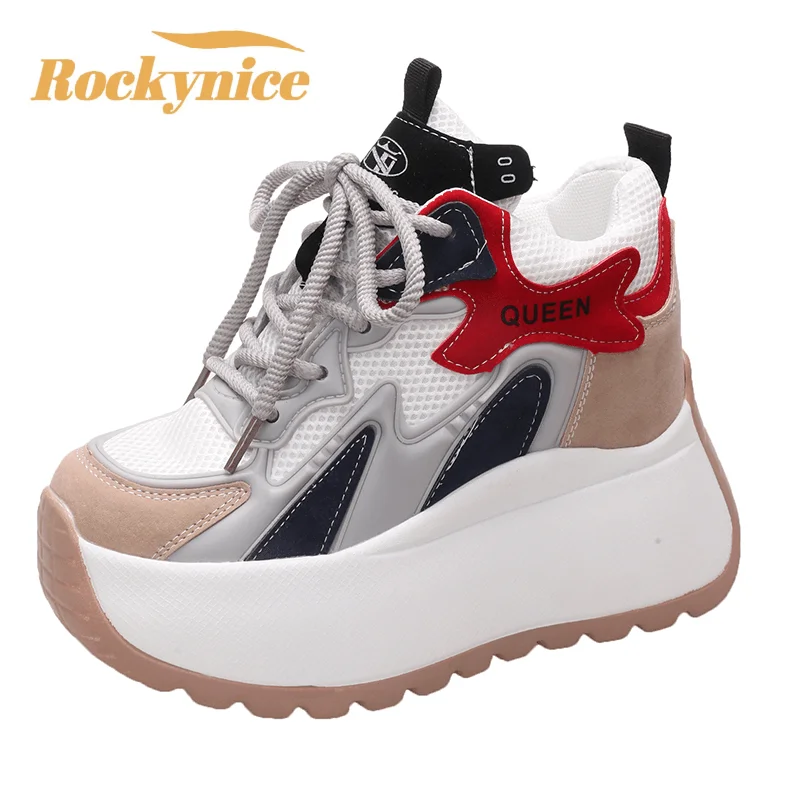 

Women Chunky Sneakers 2024 Autumn Breathable Mesh Casual Shoes 11CM Wedge Heels Platform Shoes Chaussures Femme Sports Dad Shoes