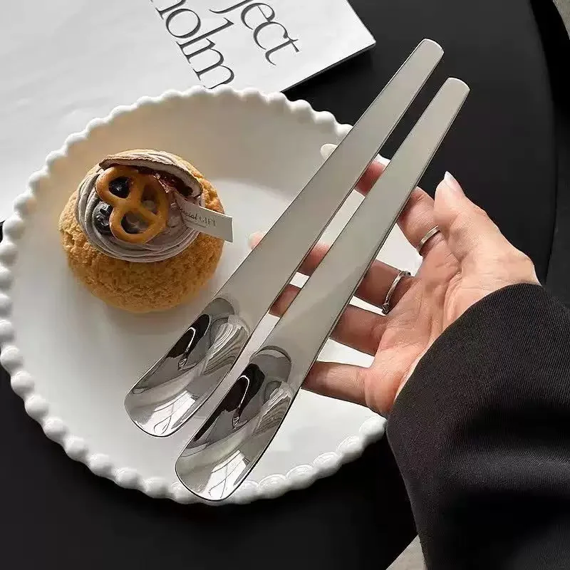 2Pcs Multi-Functional Stainless Steel Spoon, Thickened Long Handle Coffee Dessert Mixing Seasoning Spoon for Household Use