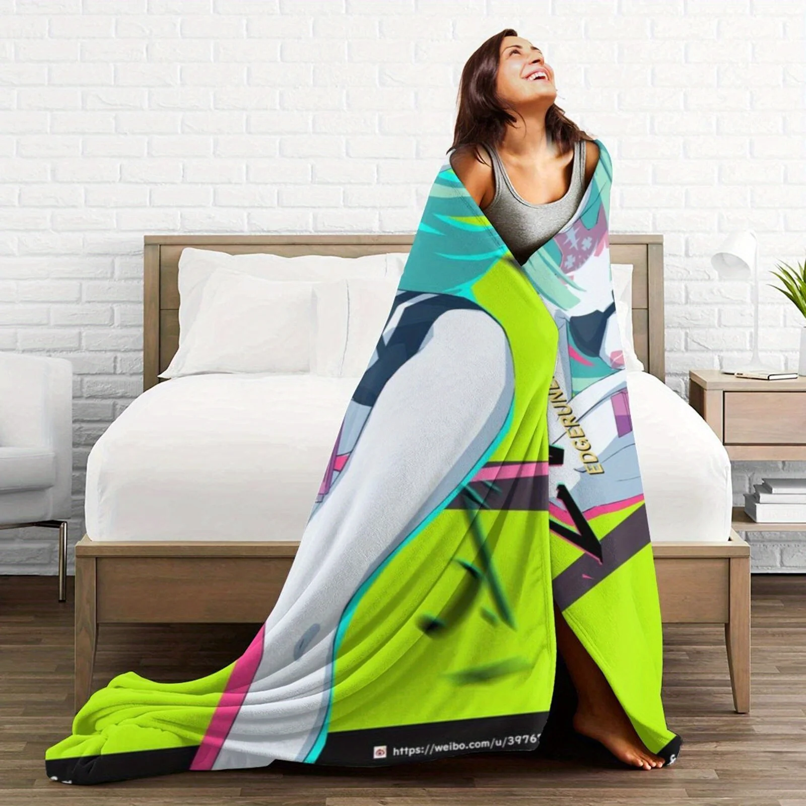 Cyberpunk Anime Blanket - Soft Home Throw for Room Decor, Unique Gift Idea, Futuristic Character Design with Neon Glow Effect