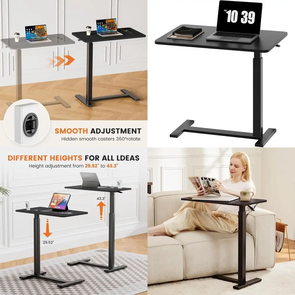 

Overbed Bedside Table with Wheels, Adjustable Hospital & Home Use Bed Table, Rolling Laptop Table, Mobile Standing Desk, Black