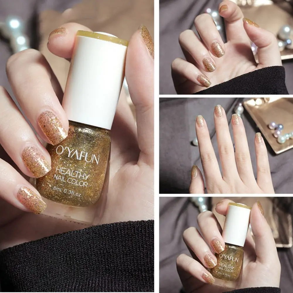 광택 8ml 매니큐어 노 베이크 빠른 건조 찢어지는 네일 아트 매니큐어 거짓 손톱 네일 아트 오일리 무드 매니큐어 여성