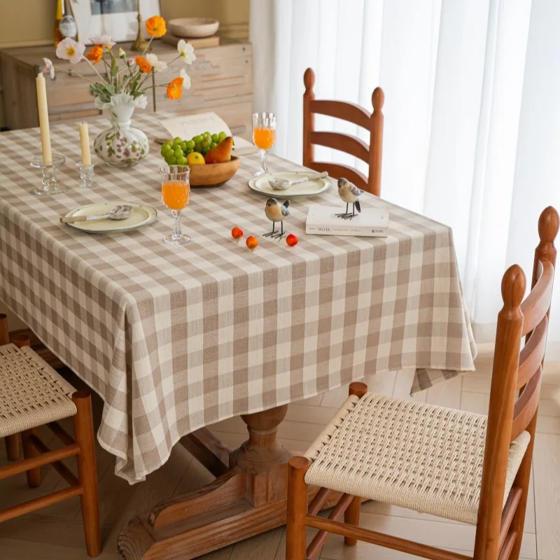 Picnic Blanket Tableware Mat Cover Cloths Cotton and Linen Fabric Small Fresh Series Plaid Nordic Modern Going Out for A Picnic