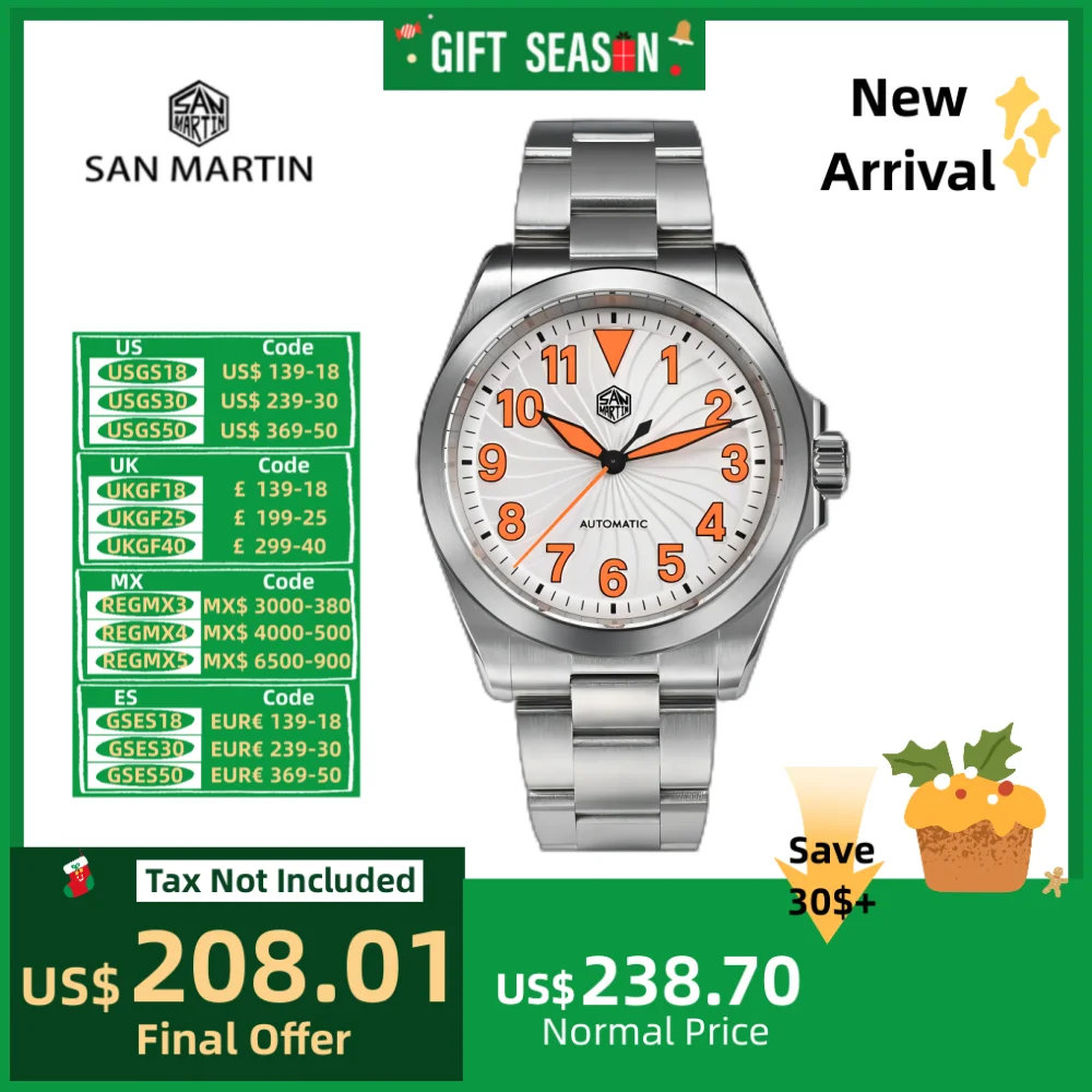 San Martin 남성용 럭셔리 손목시계, 40mm 터빈 다이얼, 방수 NH35 자동 발광 ATM10 Orologio Uomo SN0132-1