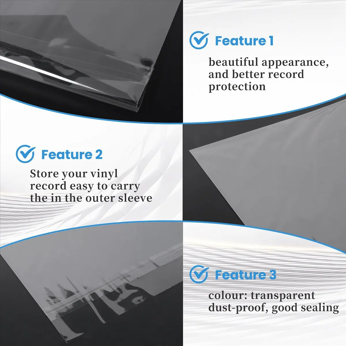 AA80 50PCS OPP Gel Record Protective Cover for Turntable Player LP Vinyl Record Bag Self-Adhesive