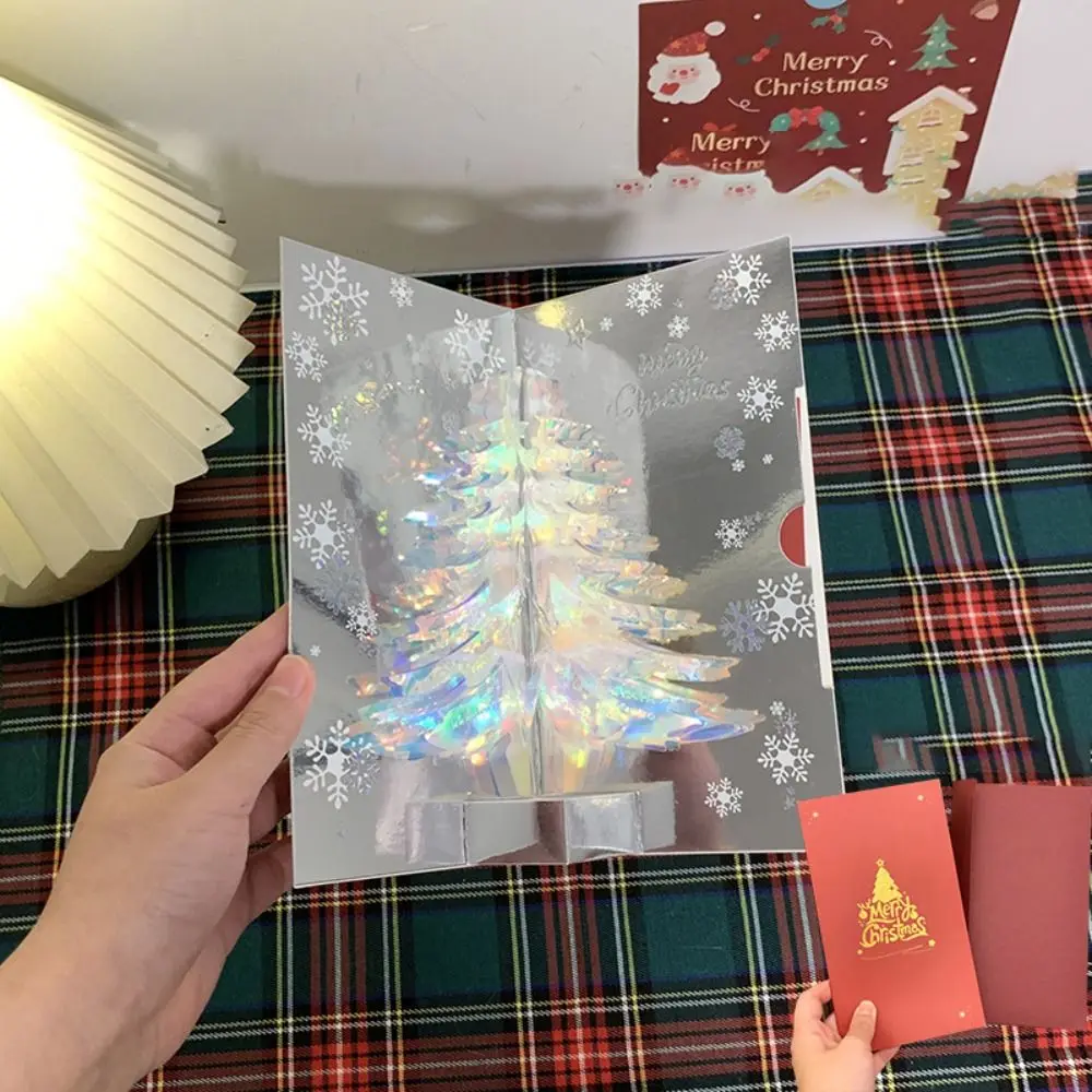 Tarjeta Navideña Creativa con Diseño de Árbol de Navidad en 3D, Tarjeta Tridimensional Luminosa, Hecha a Mano, Brillante, Tarjeta de Agradecimiento Navideña