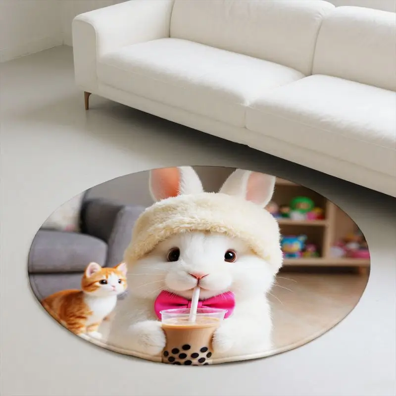 Karpet Bulu Kelinci Lucu, 60cm, Alas Anti-Selip, Sempurna untuk Dekorasi Rumah di Ruang Tamu atau Kamar Tidur.
