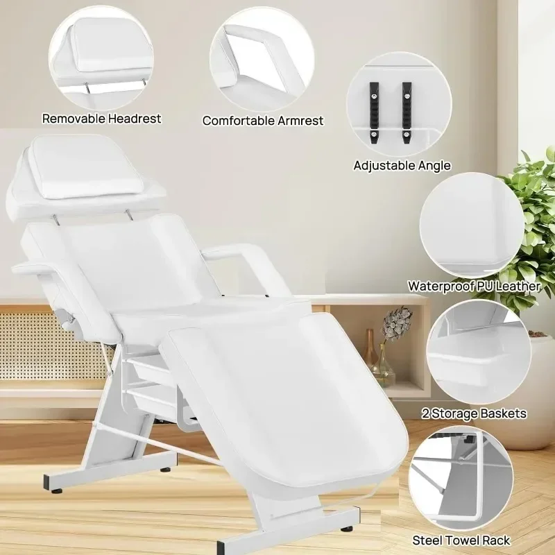 

Facial Chair Tattoo Chair for Client Adjustable 3-Section Multipurpose with Hydraulic Stool for Esthetician Beauty