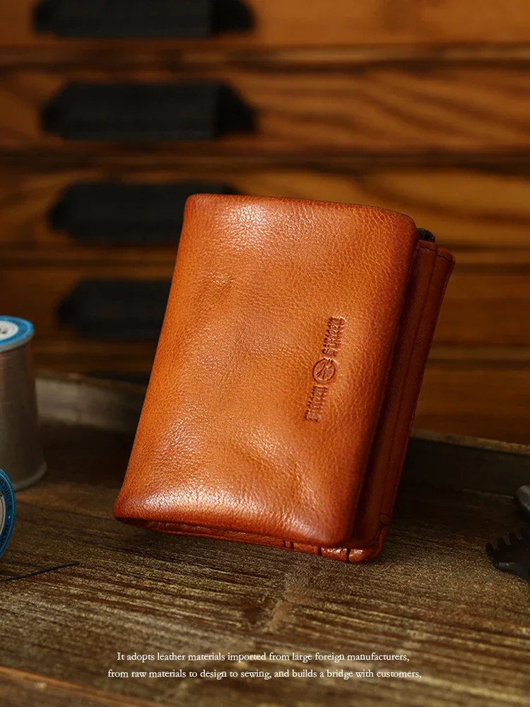 First layer cowhide wallet men's genuine leather short handmade multi-card degaussing anti-theft swipe card bag wallet