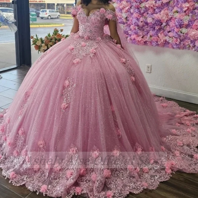 Vestido De quinceañera De princesa Rosa árabe saudita con manga, capa, manga De casquillo, Vestido De flores De XV Anos, Vestido De fiesta De cumpleaños, baile De graduación