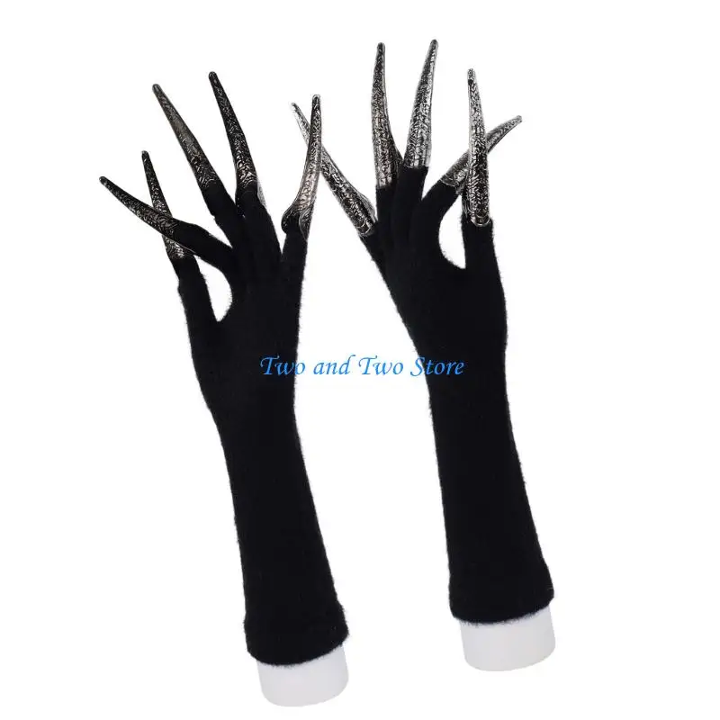 HX6F Cosplay Cats Paws Gloves Lovely Faux Fursuit Design Long Nails for Adults Kids