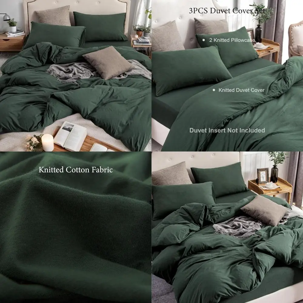 

Комплект пододеяльников из 100% хлопка, трикотажа, супермягкий, удобный, комплект постельного белья из трех предметов с застежкой-молнией, однотонный лесной зеленый цвет