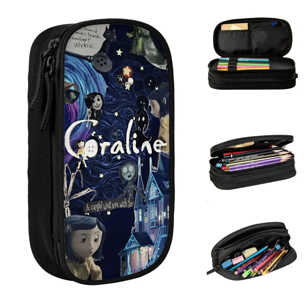 lapis de grande capacidade para meninas filme de desenho animado anime caneta dupla camada acessorios de escritorio bolsa de maquiagem presente 01