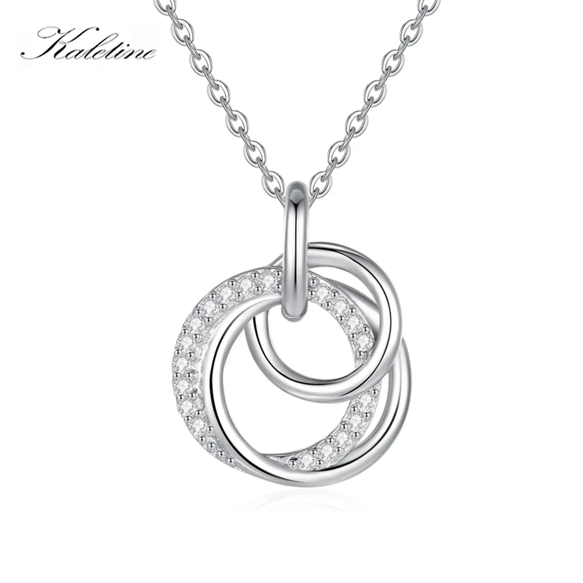 Kaletine Authentic 925 Sterling Silver Family Always Encircled Infinity Necklace with Crystal for Women Jewelry Gift