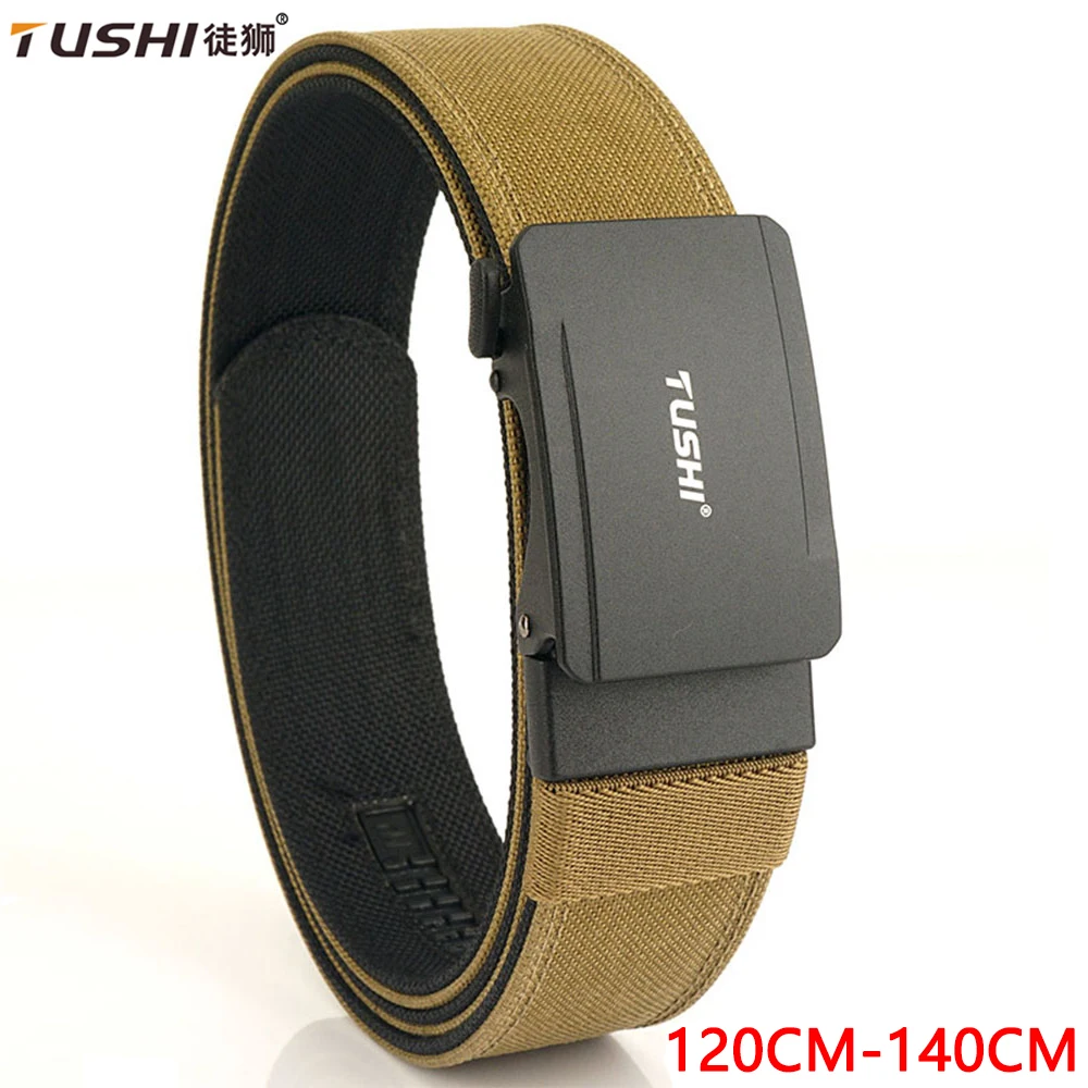 

TUSHI New Men's Military Pistol Belt Metal Automatic Buckle 140cm Sturdy Nylon Tactical Outdoor Belt IPSC Casual Waistband Male