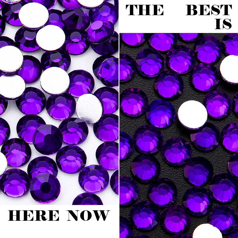 QIAO SS6-SS50 Glitters Deep Purple Crystal Rhinestone Flatback Strass Nail Gem Loose Glitter Glue on Rhinestones For Crafts