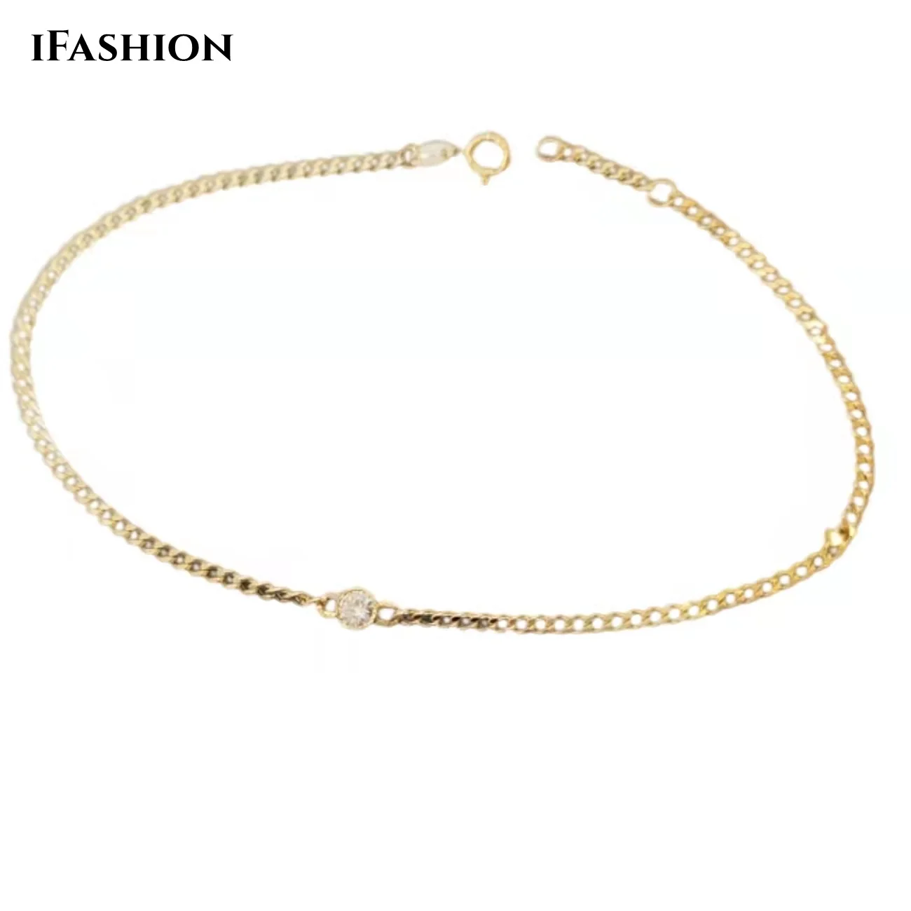 

IFASHION Diamond Bracelet 18K Solid Yellow Real Gold Jewelry(AU750) Women Designer INS Simple Chain Personalized Fashion Fashion